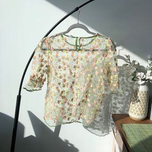 Floral lace short sleeve blouse